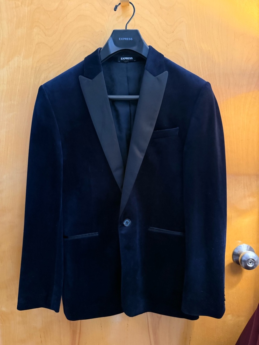 Express Velvet Peak Lapel Blazer in Navy Blue